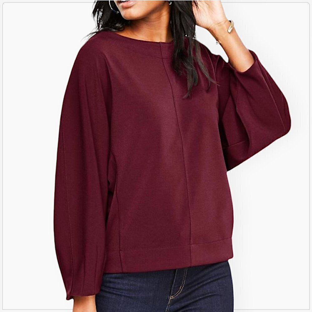 Ann Taylor Modern Vino Burgundy Structured Dolman 3/4 Sleeve Top NEW NWT M
